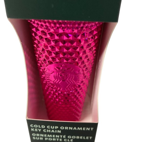 Starbucks Cold Cup Ornament Key Chain Metallic Pink Siren - Picture 2 of 5